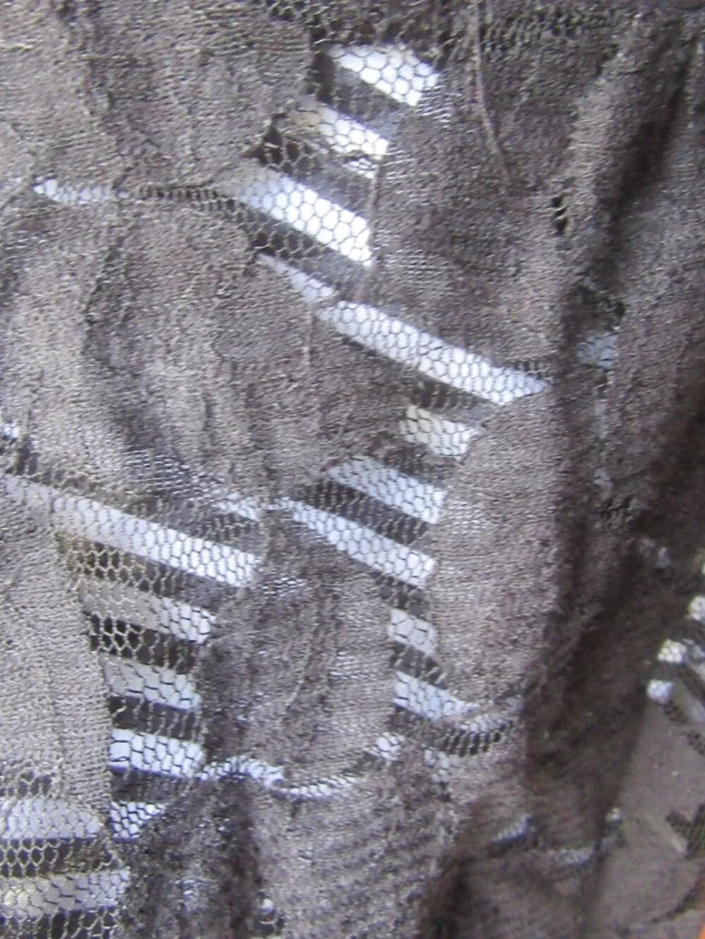 Sheer black halter top w. patterned lace over black/white stripe sz S whimsigoth